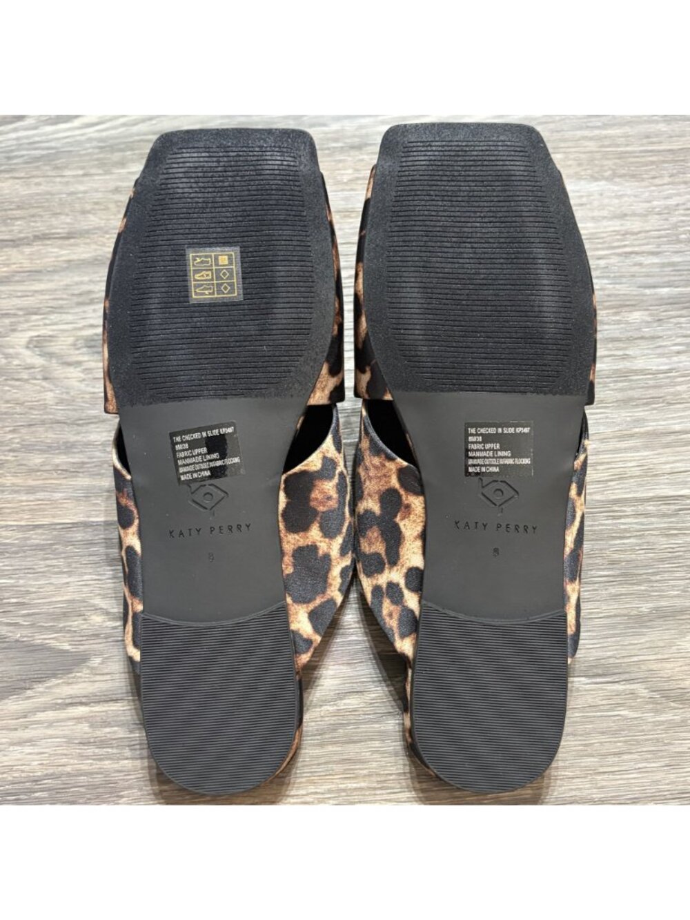Katy Perry Checked In Slide Sandals 8 38 Leopard Print Satin Coffee Multi NEW - Picture 9 of 13